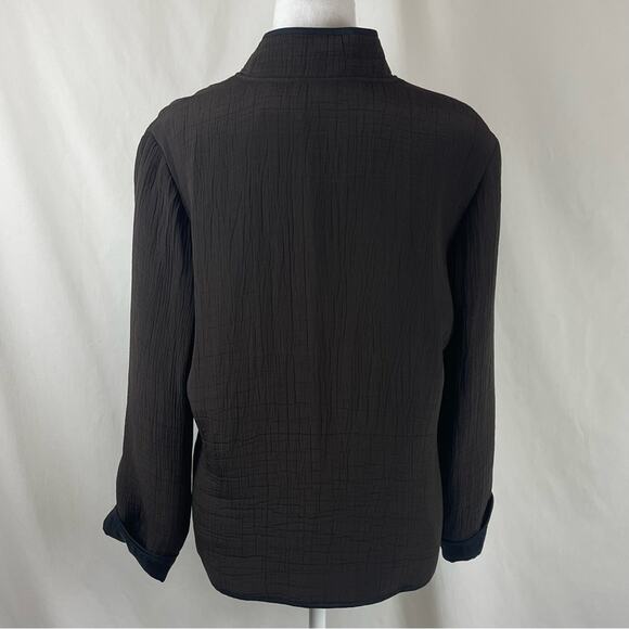 Chico’s Brown W Black Silk Trim Neutral Minimalist Jacket NWOT Size 8 - Picture 6 of 14